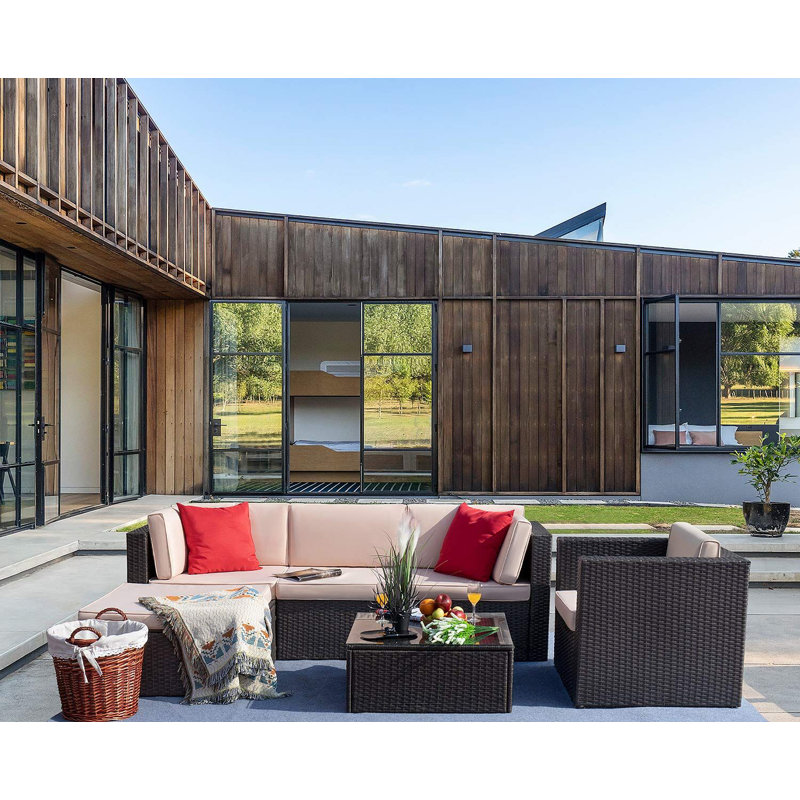 Bayou Breeze Avoca 6 Piece Rattan Sectional Seating Group with Cushions ...